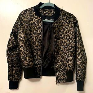 Gold lurex and Black leopard print bomber jacket